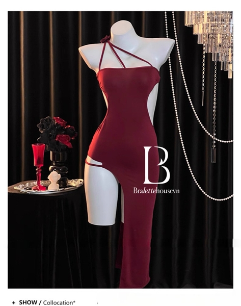 Bộ váy ôm kèm tất hoa hồng Lixi Set (kèm tất) siêu tôn dáng Bralettehousevn