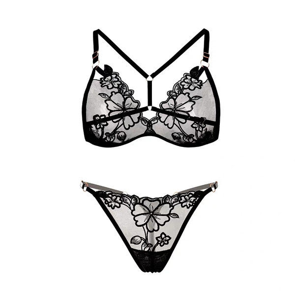 Bộ đồ lót ren hoa S2007 Hana Bralette xuyên thấu không gọng mút kèm quần dây Bralettehousevn