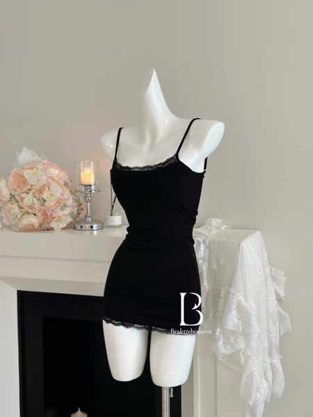 Đầm váy ngủ nữ cotton Modest Dress S2568 thấm hút thoải mái co giãn phối viền ren nữ tính ôm sát Bralettehousevn