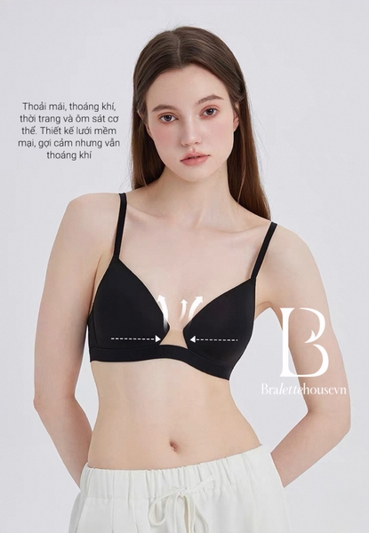 Áo lót không gọng Rakun Bra S2710 bề mặt trơn thoải mái cúp V phối lưới cao cấp Bralettehousevn