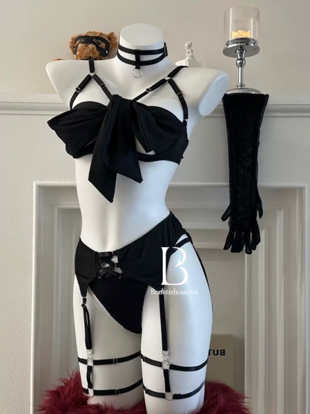 [KÈM GĂNG TAY] Glossy Set S2300 cột trước full phụ kiện cao cấp loại 1 gợi cảm táo bạo quyến rũ Bralettehousevn