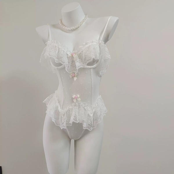 [HOT] Bộ đồ liền thân cut out táo bạo Grace Bodysuit S2448 chất ren voan tay bèo sang trọng tiểu thư retro gợi cảm Bralettehousevn
