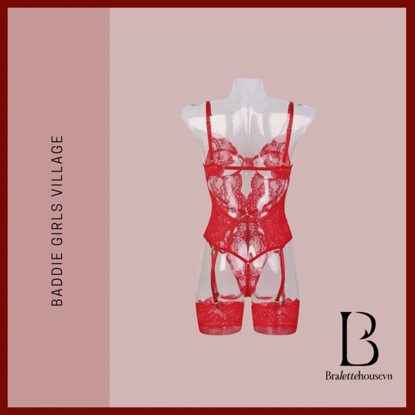 (Tặng kèm vớ) Bộ đồ liền thân ren Abigail bodysuit S2430 phối dây cut out gợi cảm quyến rũ gợi cảm Bralettehousevn