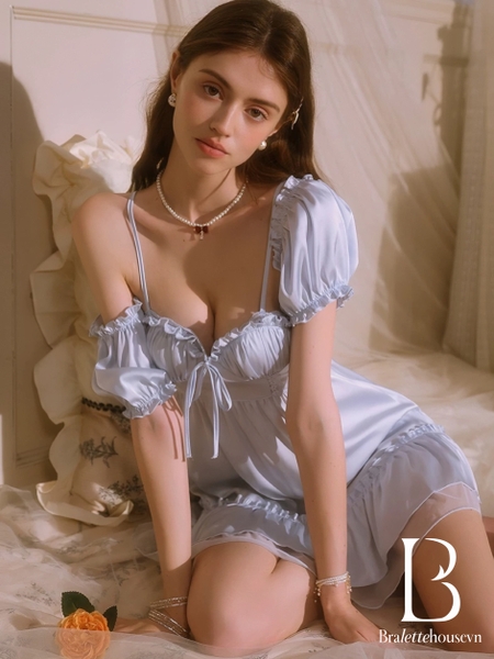 [CHE BẮP TAY] Đầm váy ngủ nữ Laila Dress S2507 satin cao cấp có tay  dáng xoè che khuyết điểm phong cách nàng thơ Bralettehousevn