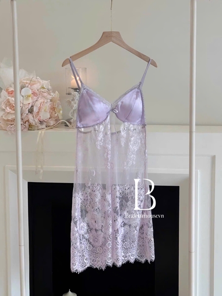Đầm váy ngủ satin phối ren Wisteria Dress có mút sẵn xuyên thấu gợi cảm sang trọng nữ tính Bralettehousevn