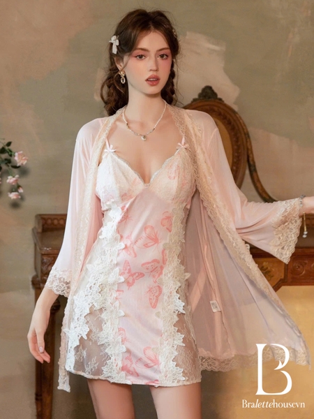Đầm váy ngủ bướm Raspberry Dress phối ren nữ tính sang trọng Bralettehousevn