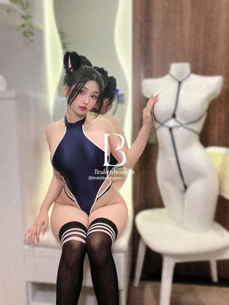 [CHE TÊN - HOẢ TỐC] S1745 Swimsuit For Uni Bộ đồ liền thân bodysuit màu xanh đen chất thun bóng Bralettehousevn