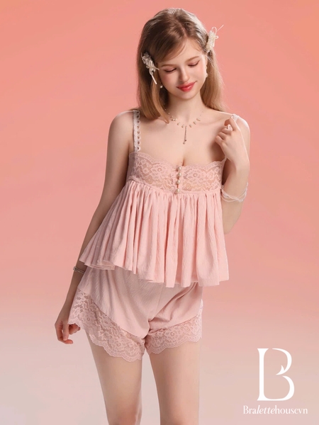 Bộ đồ nữ chất xô Modern Set áo 2 dây kèm quần short phối bản ren gợi cảm nữ tính Bralettehousevn