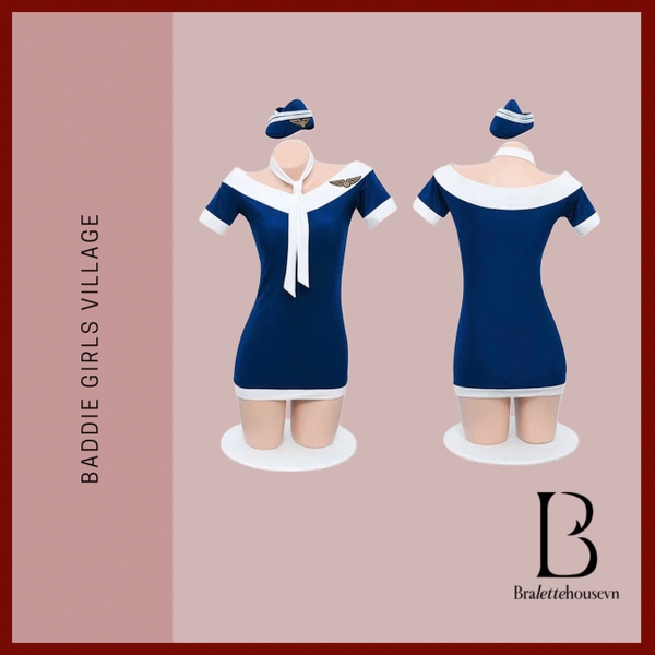 [KÈM NÓN và CÀ VẠT] Bộ đồ cosplay tiếp viên Airline Set S2583 hàng không kín đáo gợi cảm ôm body Bralettehousevn