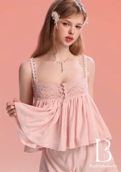 Bộ đồ nữ chất xô Modern Set áo 2 dây kèm quần short phối bản ren gợi cảm nữ tính Bralettehousevn