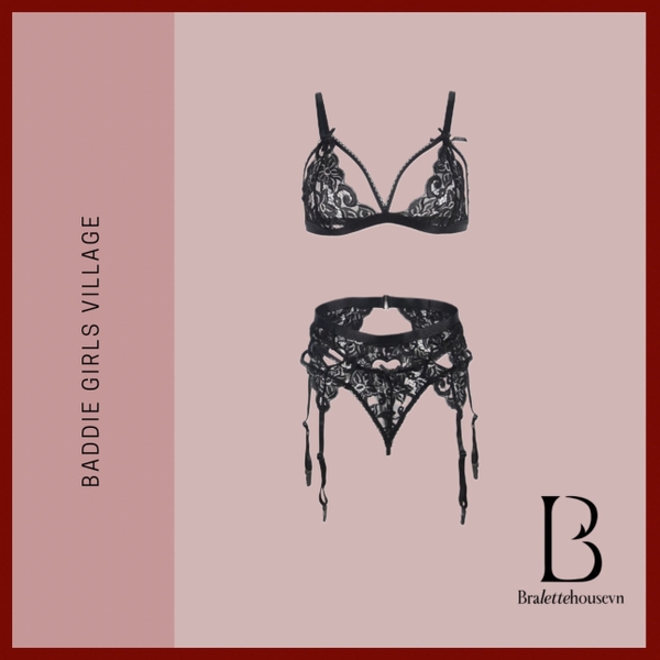 Bộ đồ lót ren 3 món ren Untitled Set S2460 trái tim độc đáo không gọng không mút Bralettehousevn