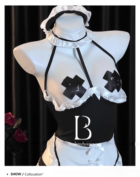 [KÈM PHỤ KIỆN] Set đồ cosplay hầu gái FuFu Maid S2520 (kèm dán ti) gợi cảm táo bạo quyến rũ Bralettehousevn