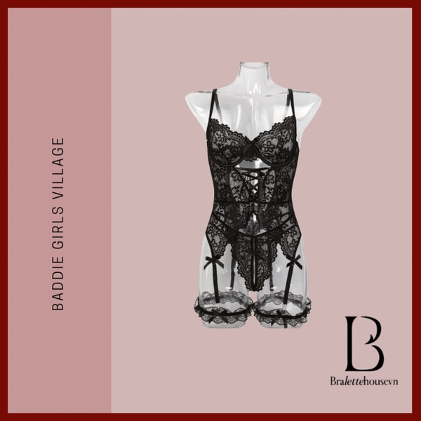 Bộ đồ dáng corset ren Rachel Set S2432 nữ tính gợi cảm tiểu thư kèm đai quyến rũ gợi cảm Bralettehousevn