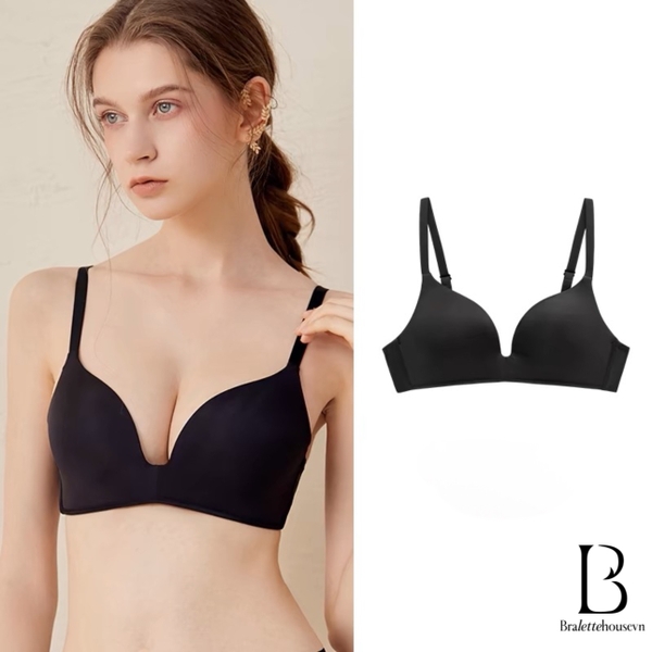 S1639 Áo lót nữ dạng áo su mút mỏng không gọng không hằn viền bề mặt trơn dây mảnh Braletteshousevn