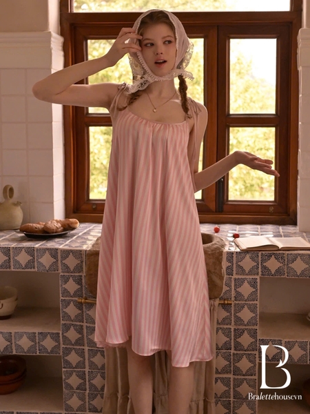 Váy ngủ satin cao cấp nữ Seli Dress S2561 mặc được 2 kiểu babydoll nữ tính thoải mái đính nơ cột dây Bralettehousevn