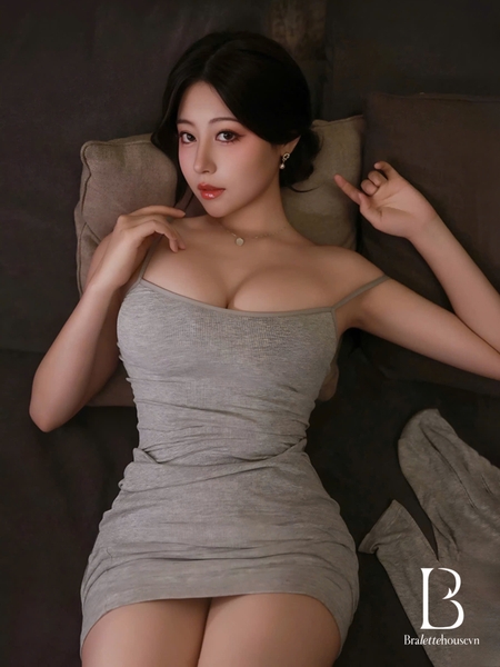 [Kèm áo khoác] Đầm ngủ thun Grey Dress S2400 form ôm sát dáng dài phong cách nội trợ quyến rũ gợi cảm Bralettehousevn
