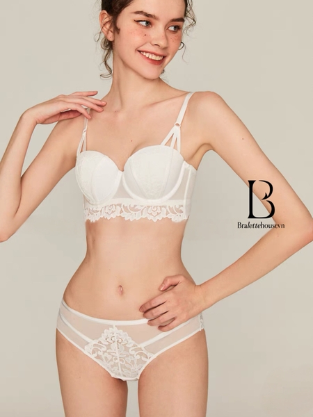 Set đồ lót nữ Sachi set S1632 có gọng và mút nâng ngực phối ren dáng cúp ngang Bralettehousevn