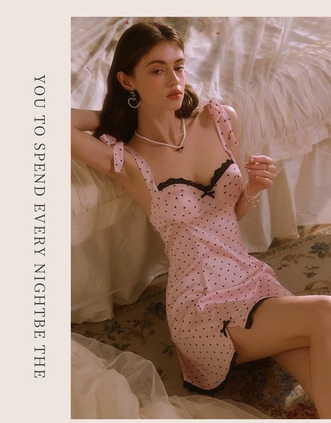 [HOT HIT] Đầm váy ngủ nữ satin cao cấp Uzui Dress S2490 chấm bi retro nữ tính hot nhất mùa hè có mút quyến rũ nữ tính Bralettehousevn