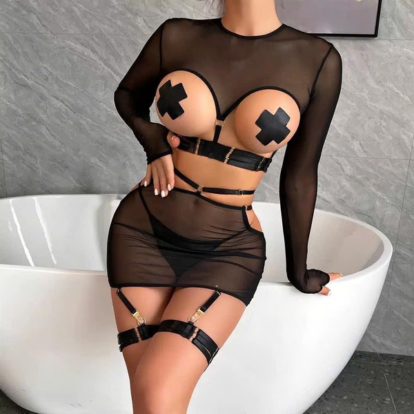 [TẶNG ĐAI ĐÙI] Bộ đồ Larisa Set (kém dán ti) S2433 siêu gợi cảm táo bạo nóng bỏng dáng đầm ôm sát cut out Bralettehousevn