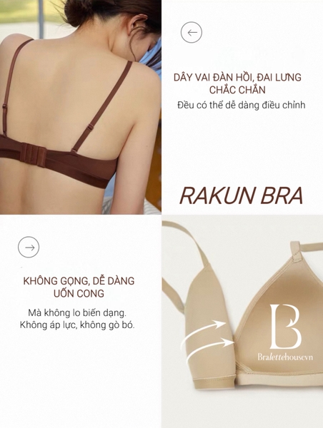 Áo lót không gọng Rakun Bra S2710 bề mặt trơn thoải mái cúp V phối lưới cao cấp Bralettehousevn