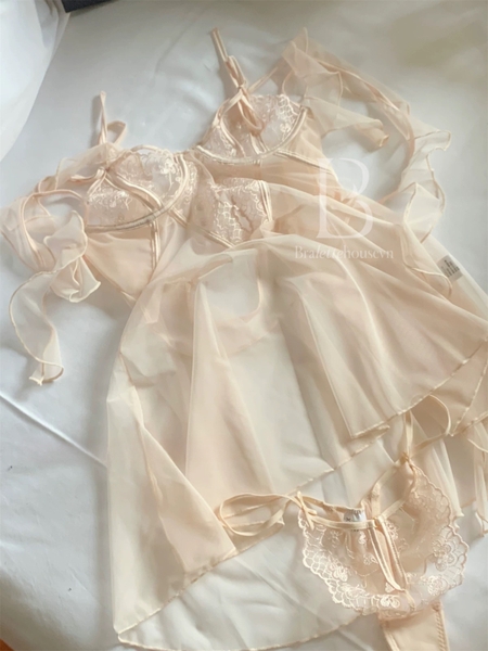 [Kèm quần] Đầm váy ngủ nữ cao cấp Sukiki Dress S2518 xuyên thấu dây rũ cánh tiên nữ tính cut out form xoè Bralettehousevn
