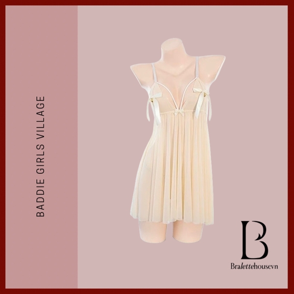 Đầm váy ngủ Sol Dress S2582 voan xuyên thấu xẻ tà sau quyến rũ đính nơ chuông phía trước siêu gợi cảm nữ tính Bralettehousevn