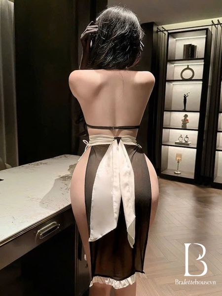 Bộ đồ hoá trang hầu gái Flirty Maid S2643 xẻ tà dài gợi cảm xuyên thấu kèm phụ kiện Bralettehousevn
