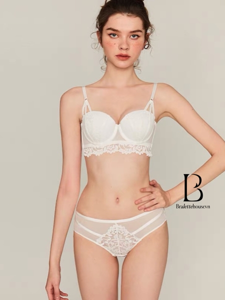 Set đồ lót nữ Sachi set S1632 có gọng và mút nâng ngực phối ren dáng cúp ngang Bralettehousevn
