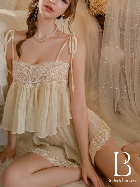 Bộ đồ ngủ 2 dây Envy Set kèm quần short chất xô mùa Hè nữ tính thoải mái Bralettehousevn