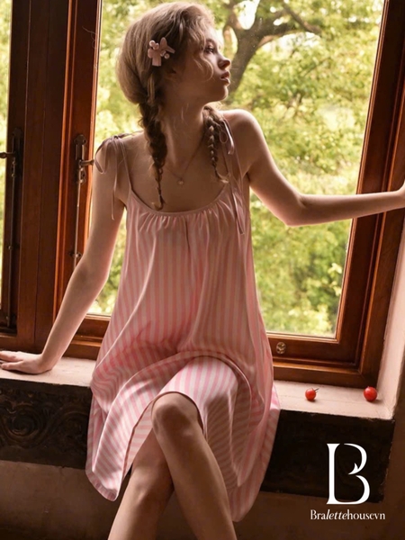 Váy ngủ satin cao cấp nữ Seli Dress S2561 mặc được 2 kiểu babydoll nữ tính thoải mái đính nơ cột dây Bralettehousevn