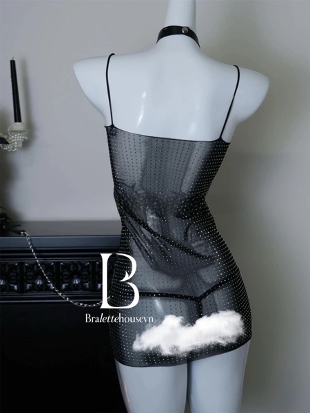 Váy ngủ lấp lánh xuyên thấu cổ đổ Shimmer Dress S2644 form suông Bralettehousevn