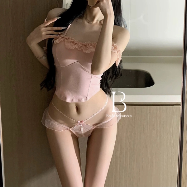 Quần lọt khe ren nữ Misie Thong Q2340 bèo phối dây nữ tính gợi cảm cao cấp Bralettehousevn