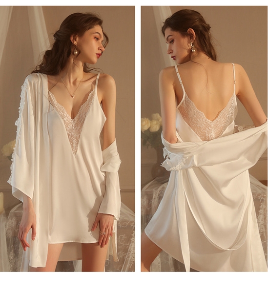 Choàng ngủ nữ satin Evelyn S2237 phối hoa nổi gợi cảm Bralettehousevn