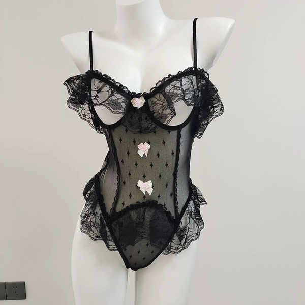 [HOT] Bộ đồ liền thân cut out táo bạo Grace Bodysuit S2448 chất ren voan tay bèo sang trọng tiểu thư retro gợi cảm Bralettehousevn