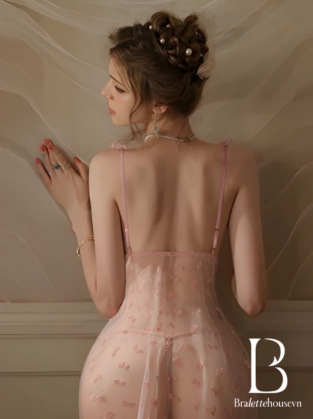 Đầm váy ngủ nữ xuyên thấu Affect Dress S2677 táo bạo gợi cảm tay bèo phối nơ quyến rũ Bralettehousevn