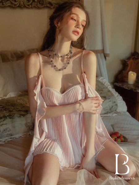 Đầm váy ngủ Weedy Dress S2466 form xoè sang chảnh tiểu thư xếp ly cùng tà bèo cao cấp nữ tính Bralettehousevn