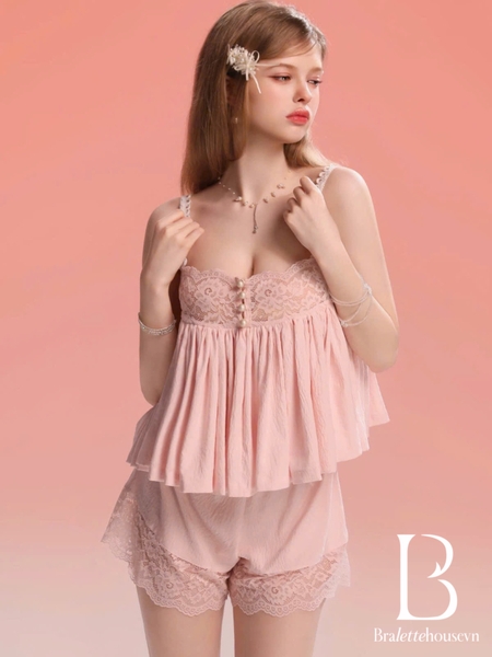 Bộ đồ nữ chất xô Modern Set áo 2 dây kèm quần short phối bản ren gợi cảm nữ tính Bralettehousevn
