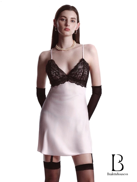 Đầm ngủ satin phối ren Pezy Dress S2367 cột dây tiểu thư ngọt ngào gợi cảm Bralettehousevn