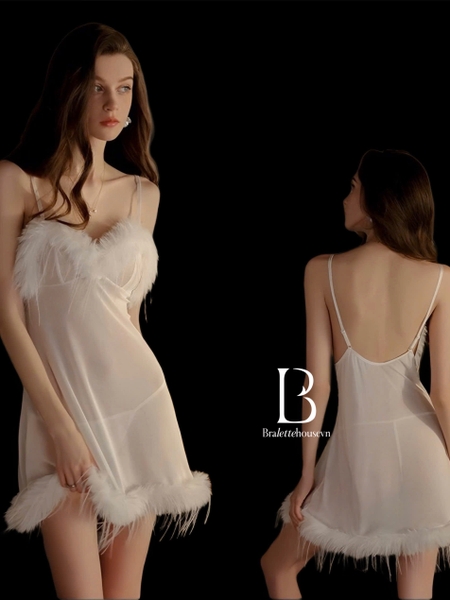 [PARTY🎄] Váy ngủ và choàng có đính lông Fringle Dress S2274 Choàng Flowy S2273 cao cấp mới nhất voan xuyên thấu Bralettehousevn