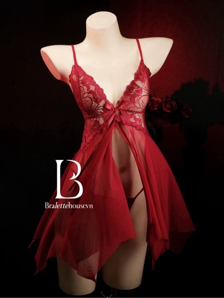 Đầm váy ngủ nữ gợi cảm Chang Dress S2594 xẻ tà cổ V sâu phối ren nữ tính gợi cảm Bralettehousevn