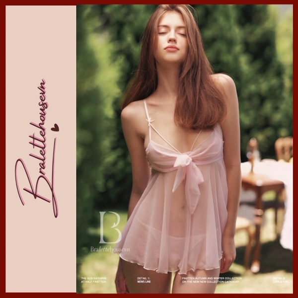 [KÈM QUẦN] Đầm váy ngủ nữ S2053 Dinase Dress cột nơ voan cao cấp Bralettehousevn