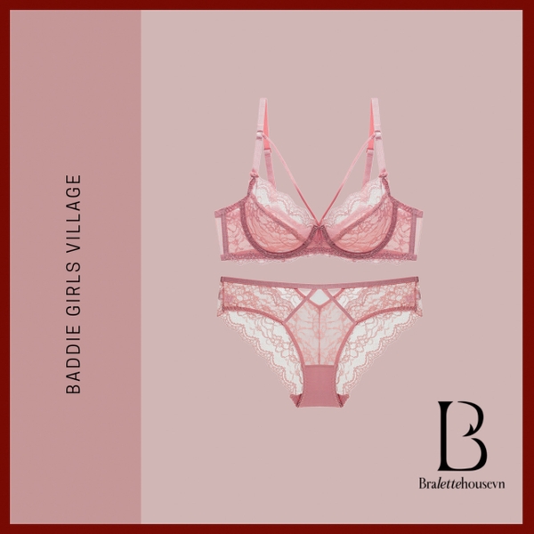 Set đồ lót ren nữ Lace Creamy Bra Set S652 kiểu 2 dây chéo xuyên thấu gợi cảm cao cấp kèm quần có gọng Bralettehousevn
