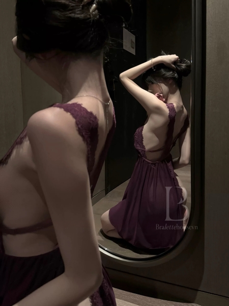 [HOT ITEMS] VÁY VOAN NGỦ NỮ KHOÉT LƯNG GỢI CẢM DÁNG XÒE PHỐI KÈM REN RUBATO DRESS S1178 Bralettehousevn