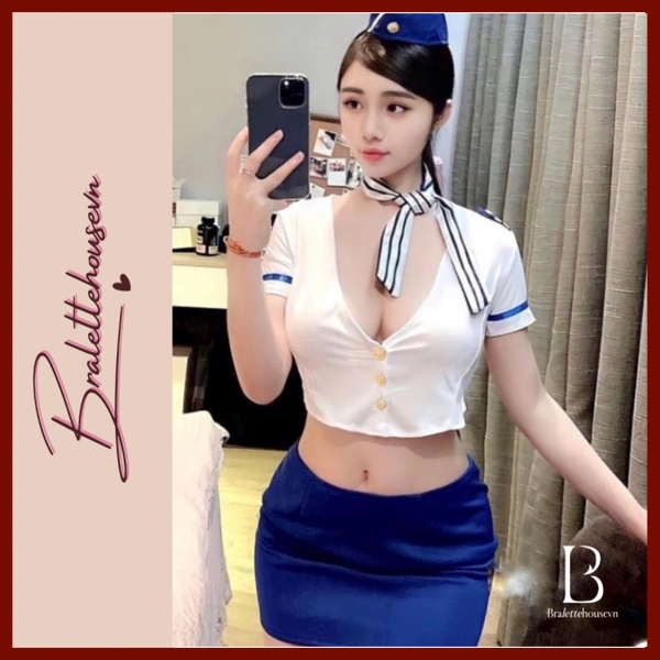 [ẢNH THẬT] Set cosplay hóa trang tiếp viên hàng không gợi cảm ôm body quyến rũ S300 Bralettehousevn