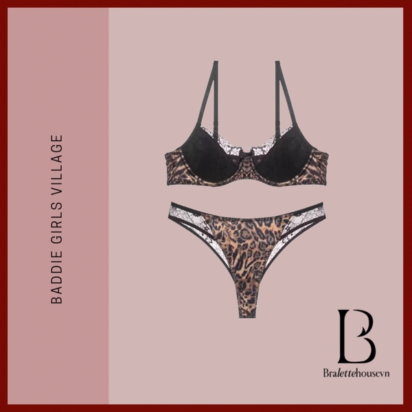Bộ đồ lót nữ Beno Set S2590 da beo có gọng mút mỏng phối ren gợi cảm quyến rũ Bralettehousevn