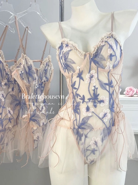 Bộ đồ liền thân phối voan xoè Balerina Bodysuit S2552 phối hoa ren nữ tính dịu dàng gợi cảm Bralettehousevn