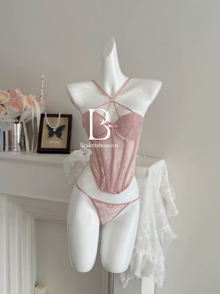 HOT HIT Lisa Corset S2574 kèm quần nữ tính quyến rũ điểm nhấn dây trước ngực siêu tôn dáng Bralettehousevn