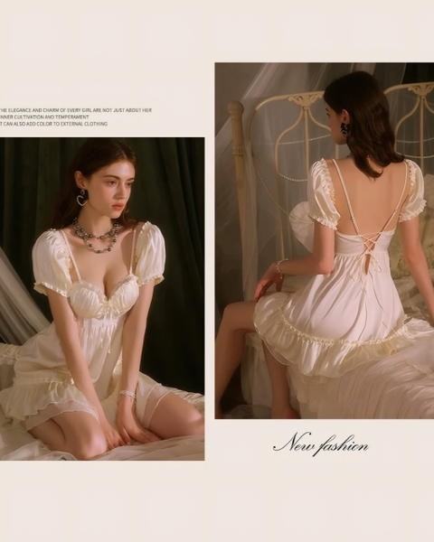 [CHE BẮP TAY] Đầm váy ngủ nữ Laila Dress S2507 satin cao cấp có tay  dáng xoè che khuyết điểm phong cách nàng thơ Bralettehousevn