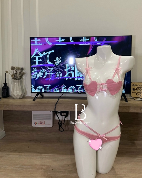 [CHE TÊN - HOẢ TỐC] Bộ đồ lót nữ trái tim S1869 HOLD MY HEART SET chất da PU kèm quần Bralettehousevn
