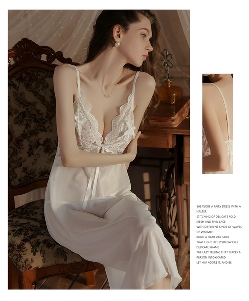 Váy ngủ nữ Ingenua Dress S2208 dáng dài voan xuyên thấu phối ren cao cấp Bralettehousevn